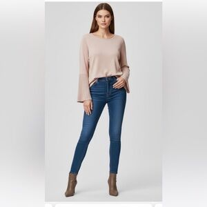 Calvin Klein Shimmer Knit Sweater S/M | Pink Metallic Bell Sleeve Blouse Runs M